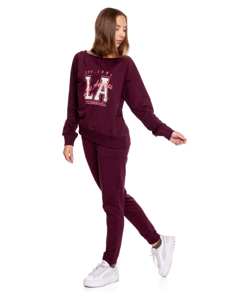 Bluzy damskie - Bluza damska dresowa o klasycznym kroju z nadrukiem BORDOWY  - produkt moraj.pl 8