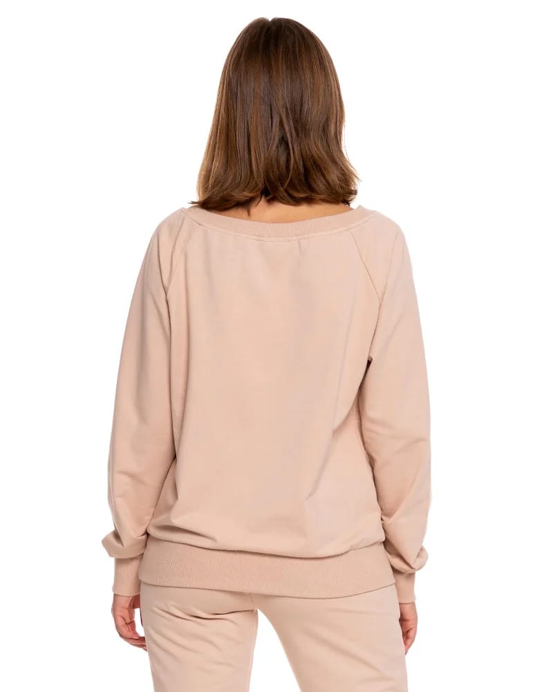 Bluzy damskie - Bluza damska dresowa o klasycznym kroju z nadrukiem BEŻOWY - produkt moraj.pl 2