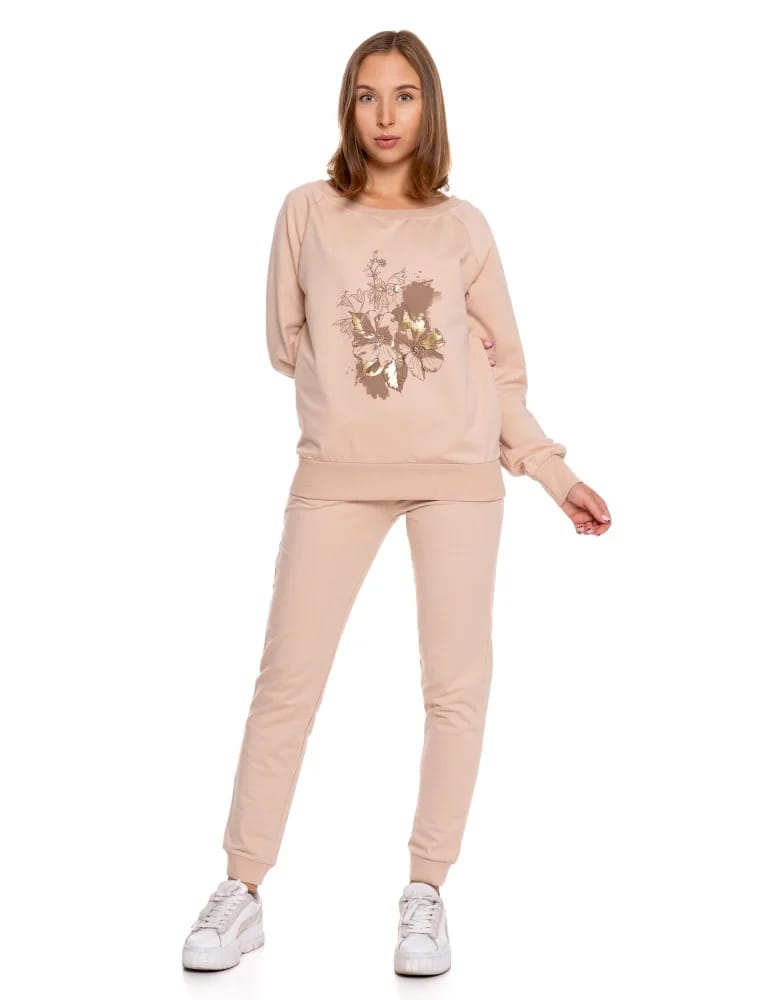 Bluzy damskie - Bluza damska dresowa o klasycznym kroju z nadrukiem BEŻOWY - produkt moraj.pl 7