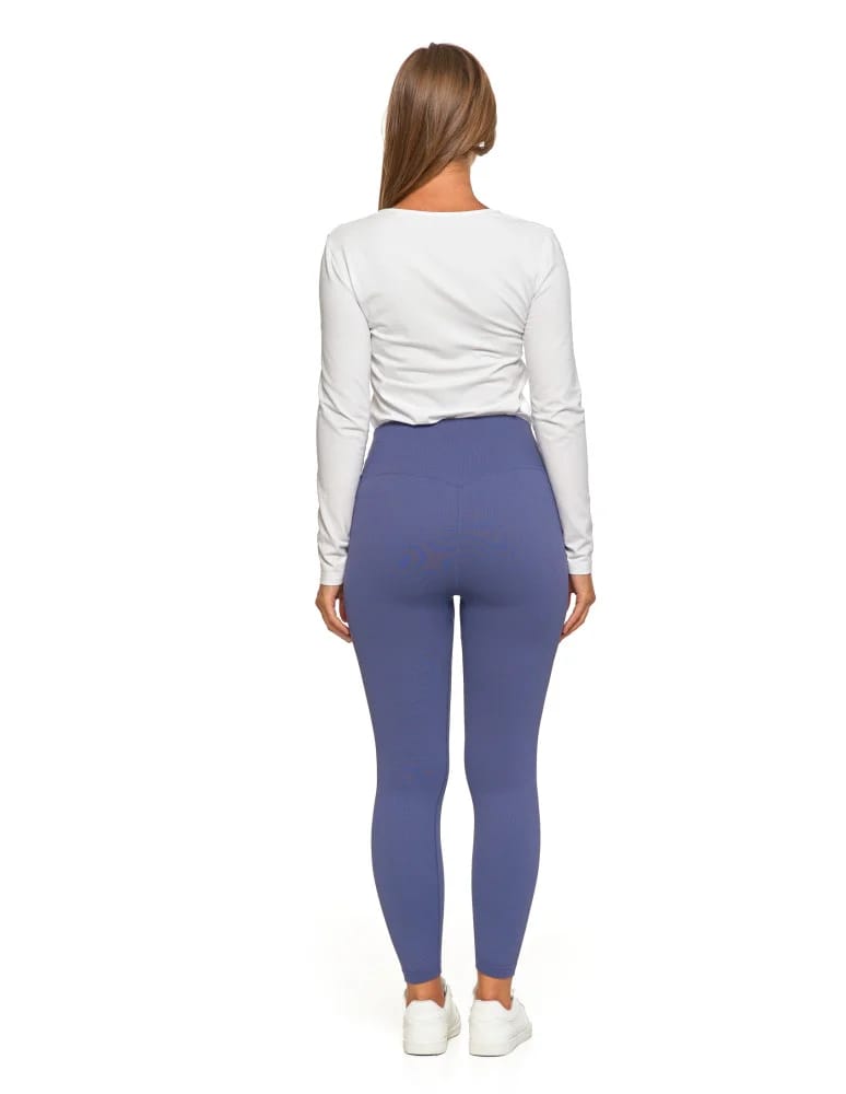 Legginsy damskie - Prążkowane legginsy damskie sportowe z wysokim stanem NIEBIESKI - produkt moraj.pl 8
