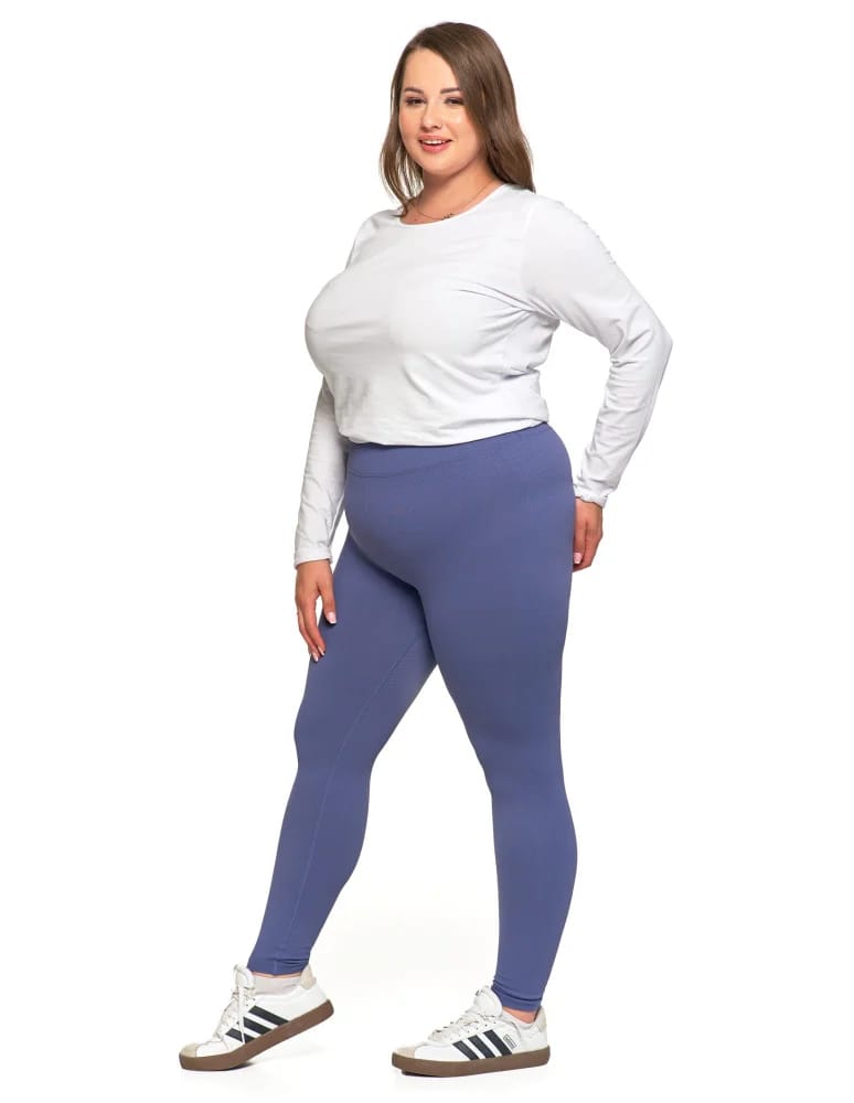 Legginsy damskie - Prążkowane legginsy damskie sportowe z wysokim stanem NIEBIESKI - produkt moraj.pl 11