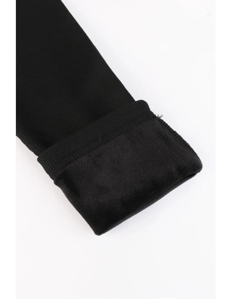 Legginsy damskie - Prążkowane legginsy damskie z wysokim stanem ocieplane CZARNY  - produkt moraj.pl 5
