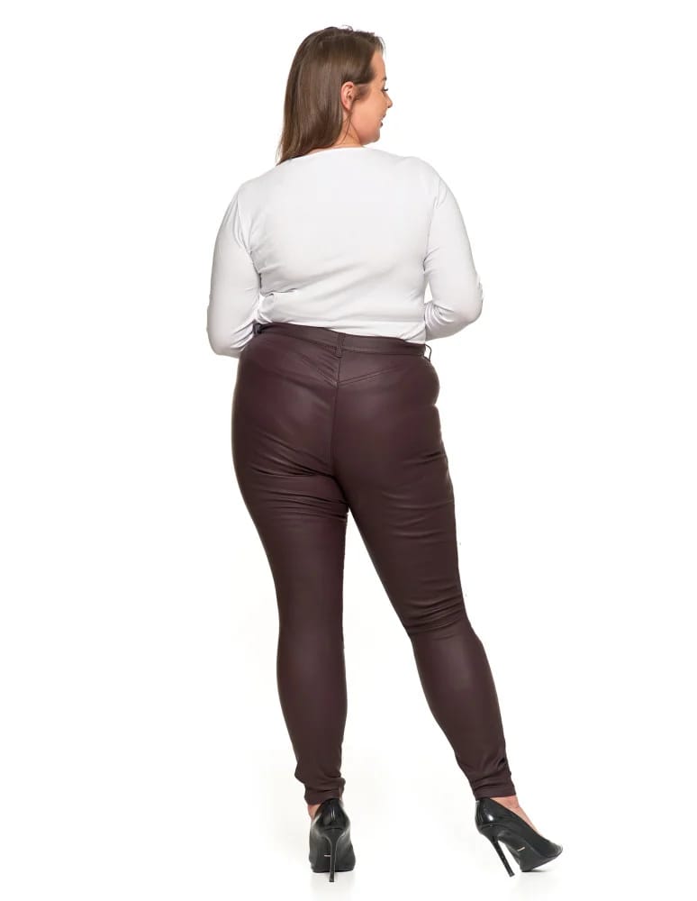 Spodnie damskie - Spodnie damskie skinny z wysokim stanem woskowane BRĄZOWY - produkt moraj.pl 10