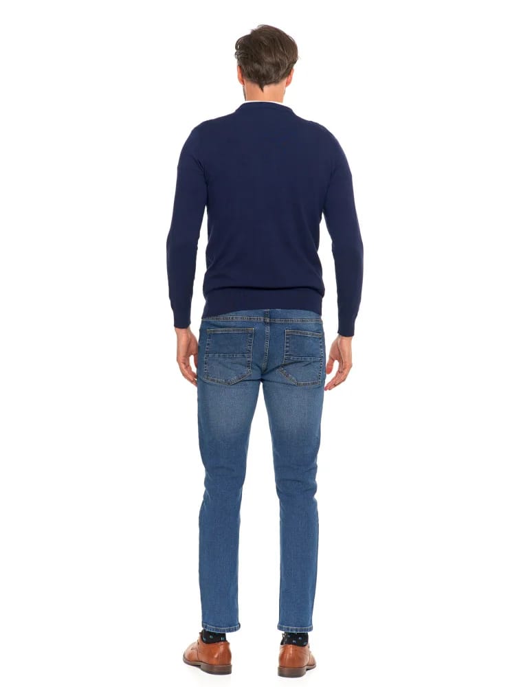 Swetry męskie - Męski sweter klasyczny z wiskozy elegancki GRANATOWY - produkt moraj.pl 8