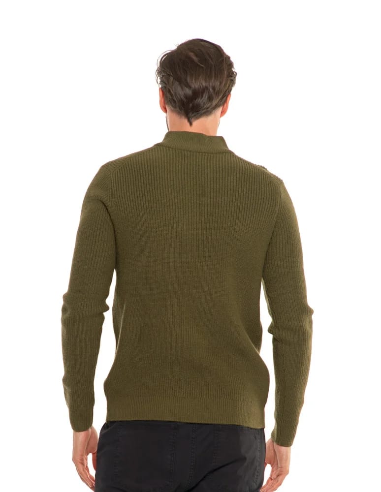 Swetry męskie - Sweter męski klasyczny zapinany ze stójką KHAKI - produkt moraj.pl 2