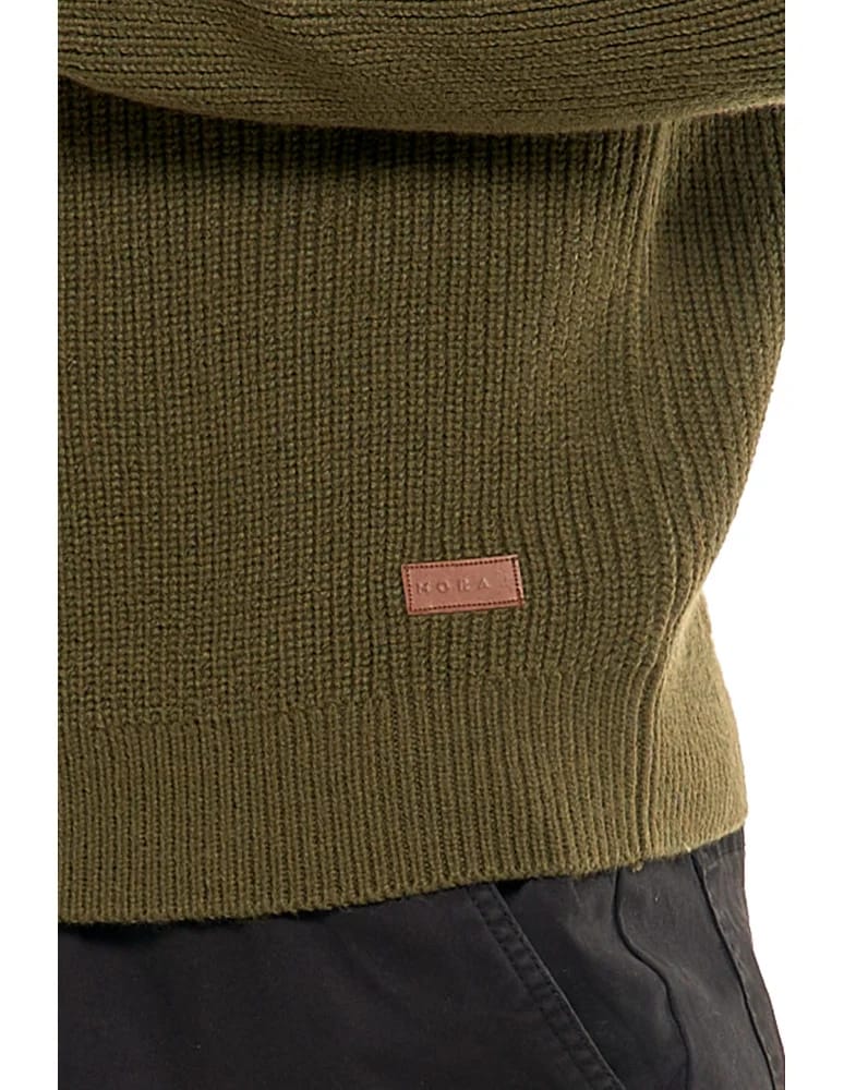 Swetry męskie - Sweter męski klasyczny zapinany ze stójką KHAKI - produkt moraj.pl 4