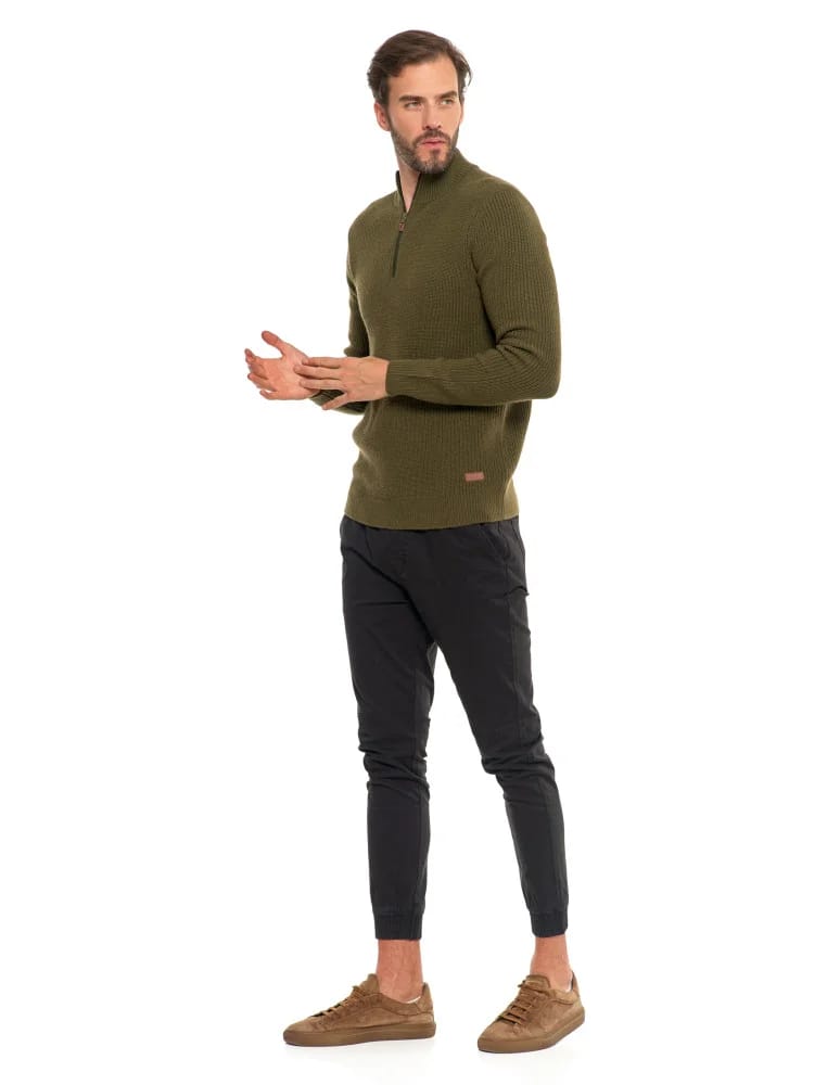 Swetry męskie - Sweter męski klasyczny zapinany ze stójką KHAKI - produkt moraj.pl 9