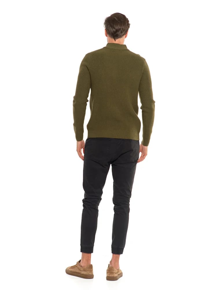 Swetry męskie - Sweter męski klasyczny zapinany ze stójką KHAKI - produkt moraj.pl 10