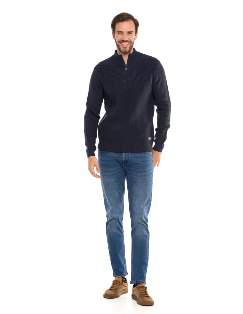 Swetry męskie - Sweter męski klasyczny zapinany ze stójką CZARNY  - produkt moraj.pl 8