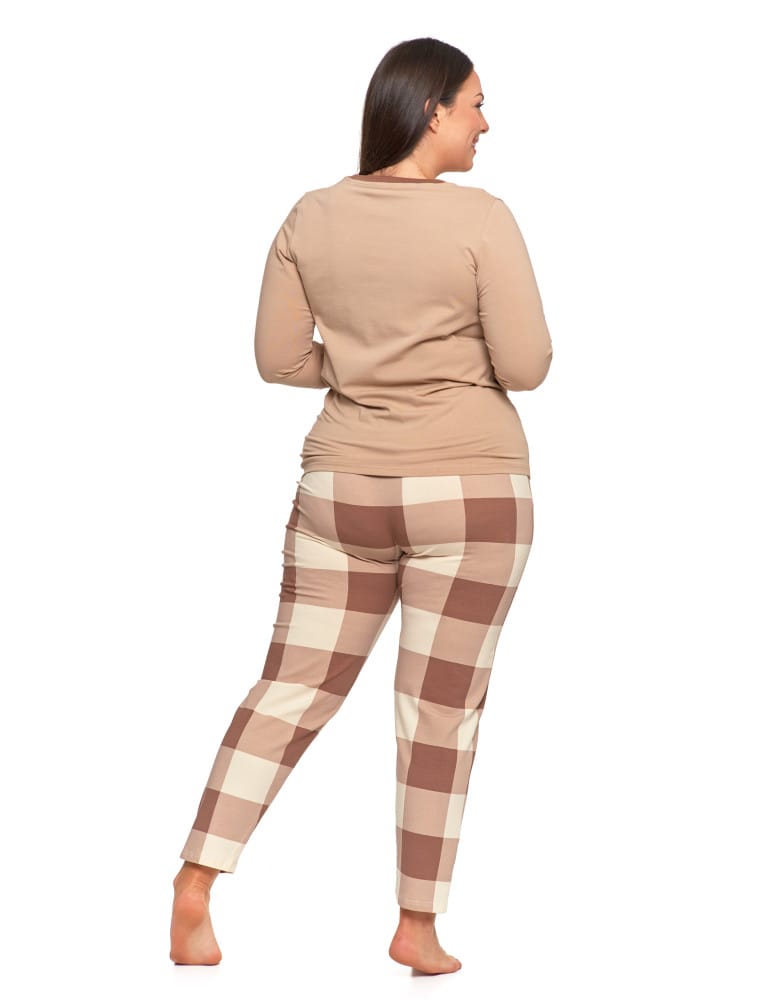 Długi rękaw - Piżama damska Plus Size z rękawem 3/4 i prostymi spodniami BEŻOWY - produkt moraj.pl 3