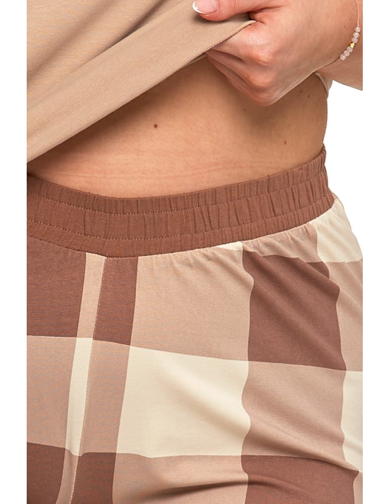 Długi rękaw - Piżama damska Plus Size z rękawem 3/4 i prostymi spodniami BEŻOWY - produkt moraj.pl 4