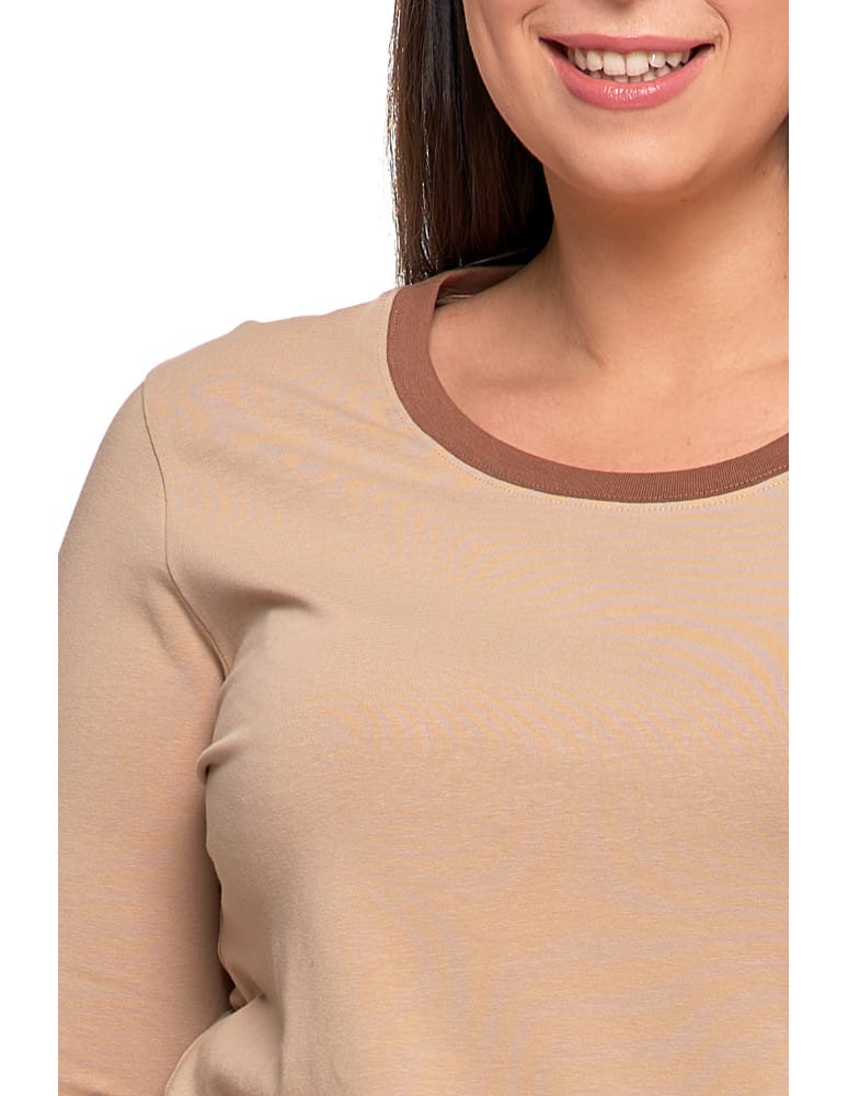 Długi rękaw - Piżama damska Plus Size z rękawem 3/4 i prostymi spodniami BEŻOWY - produkt moraj.pl 5