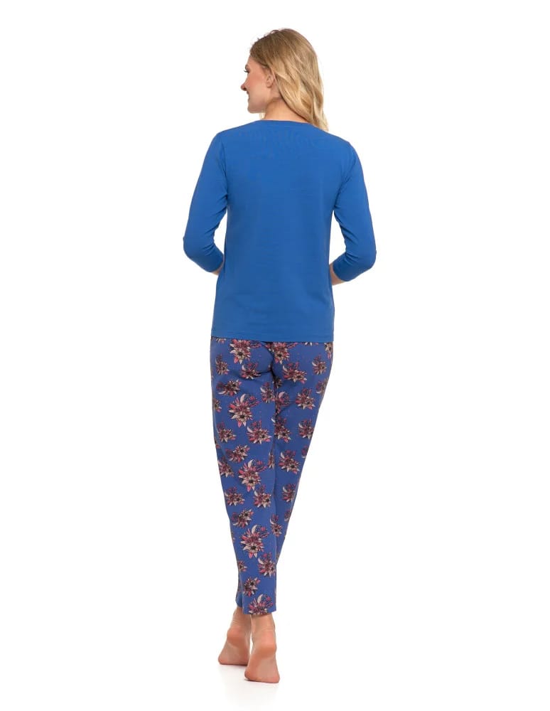 Długi rękaw - Piżama damska z rękawem 3/4 kwiatowy wzór Plus Size GRANATOWY - produkt moraj.pl 2