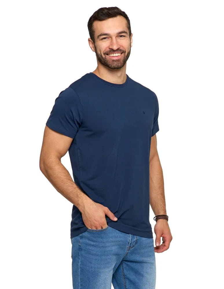 Koszulki i Tank Topy - Koszulka męska T-shirt bawełniana Premium okrągły dekolt GRANATOWY  - produkt moraj.pl 2