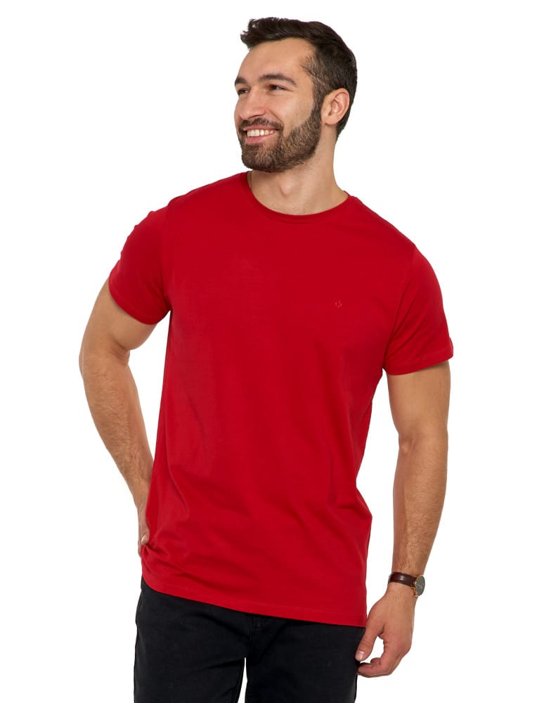Koszulka męska T-shirt bawełniana Premium okrągły dekolt BORDOWY