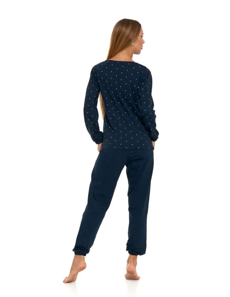Długi rękaw - Piżama damska bawełniana długa w kropki Plus Size GRANATOWY - produkt moraj.pl 4