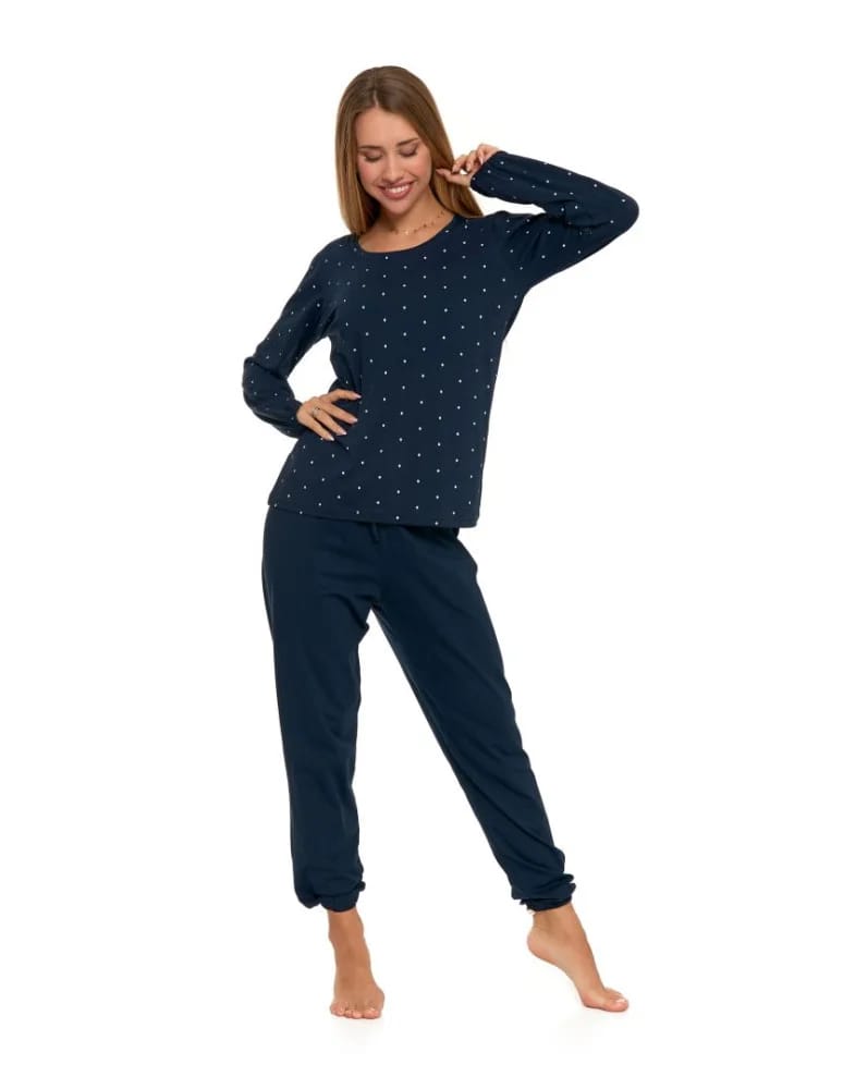 Długi rękaw - Piżama damska bawełniana długa w kropki Plus Size GRANATOWY - produkt moraj.pl 5