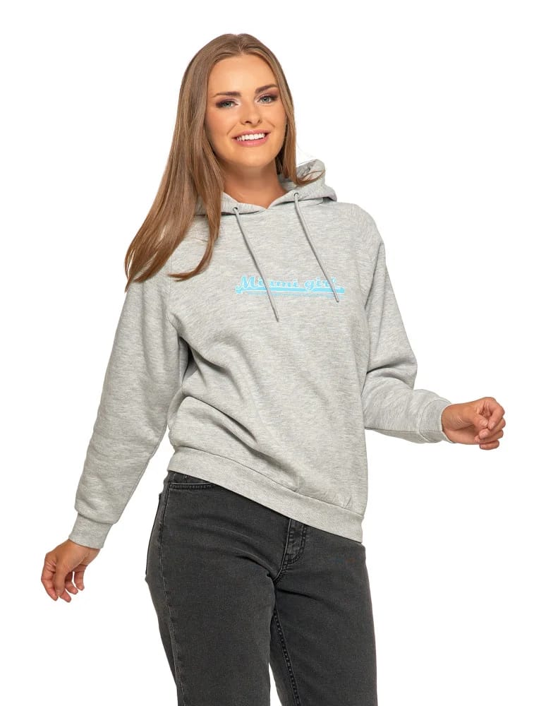 Bluzy damskie - Ocieplana bluza dresowa damska z napisem SZARY  - produkt moraj.pl 5