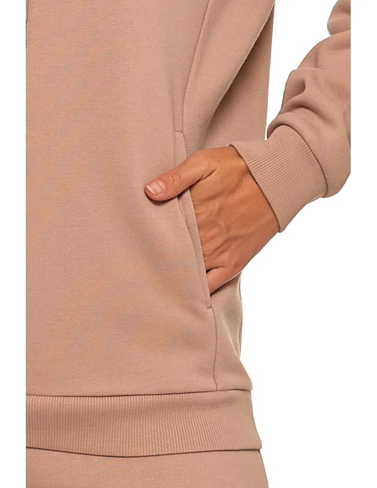 Bluzy damskie - Bluza damska dresowa ocieplana z kapturem BEŻOWY - produkt moraj.pl 4