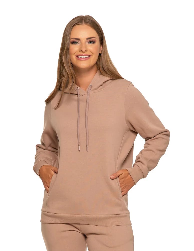 Bluzy damskie - Bluza damska dresowa ocieplana z kapturem BEŻOWY - produkt moraj.pl 6