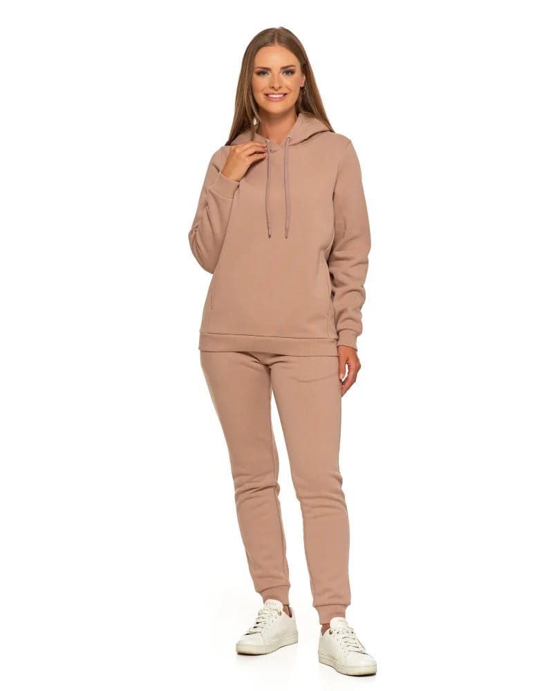 Bluzy damskie - Bluza damska dresowa ocieplana z kapturem BEŻOWY - produkt moraj.pl 8