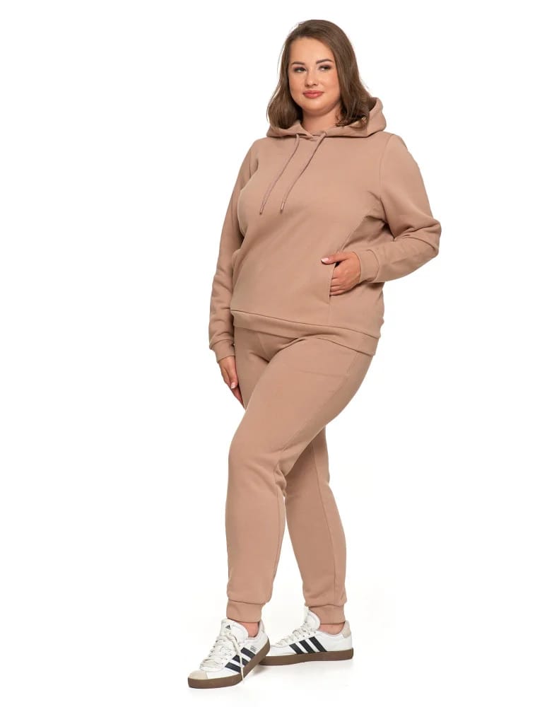 Bluzy damskie - Bluza damska dresowa ocieplana z kapturem BEŻOWY - produkt moraj.pl 11