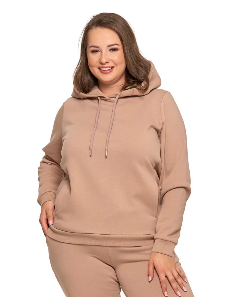 Bluzy damskie - Bluza damska dresowa ocieplana z kapturem BEŻOWY - produkt moraj.pl 9
