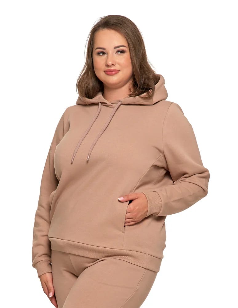 Bluzy damskie - Bluza damska dresowa ocieplana z kapturem BEŻOWY - produkt moraj.pl 14