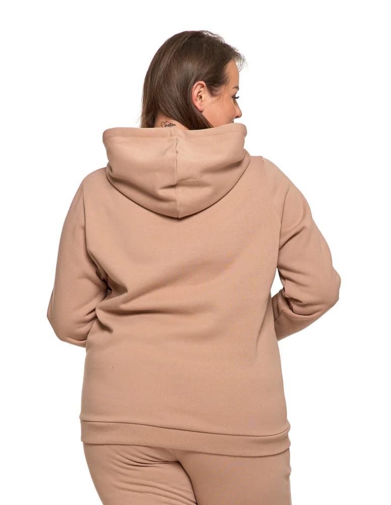 Bluzy damskie - Bluza damska dresowa ocieplana z kapturem BEŻOWY - produkt moraj.pl 10