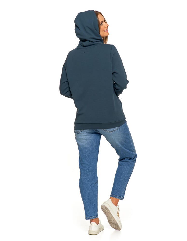 Bluzy damskie - Bluza damska dresowa ocieplana z kapturem GRANATOWY  - produkt moraj.pl 8