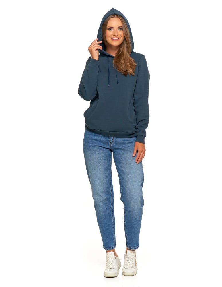 Bluzy damskie - Bluza damska dresowa ocieplana z kapturem GRANATOWY  - produkt moraj.pl 9