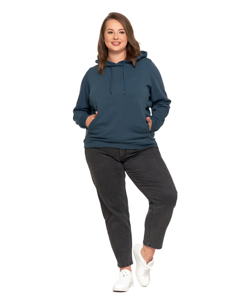 Bluzy damskie - Bluza damska dresowa ocieplana z kapturem GRANATOWY  - produkt moraj.pl 14