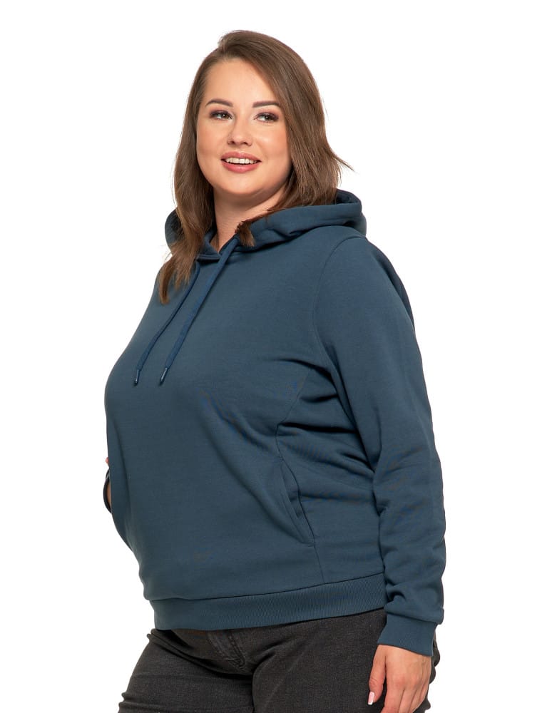 Bluzy damskie - Bluza damska dresowa ocieplana z kapturem GRANATOWY  - produkt moraj.pl 11