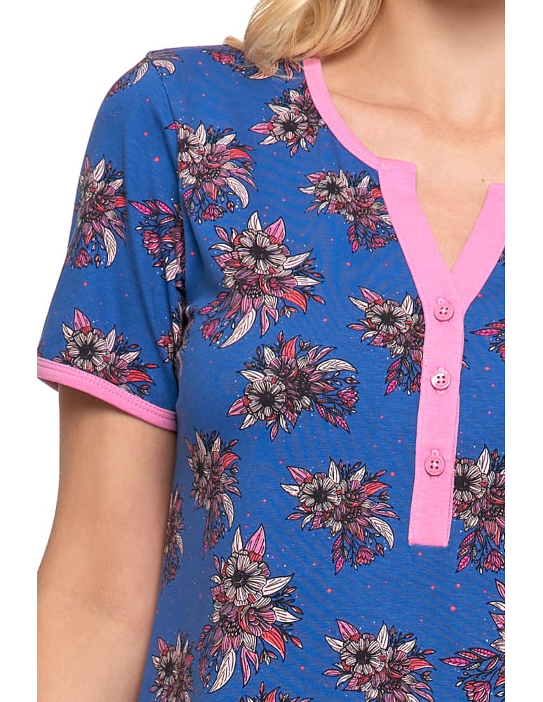 Koszule nocne - Damska piżama koszula nocna krótka kawiatowy wzór Plus Size GRANATOWY - produkt moraj.pl 3