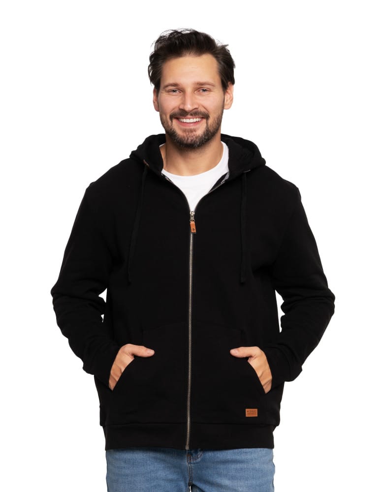 Bluzy męskie - Męska bluza ocieplana na zamek z kapturem CZARNY - produkt moraj.pl 1