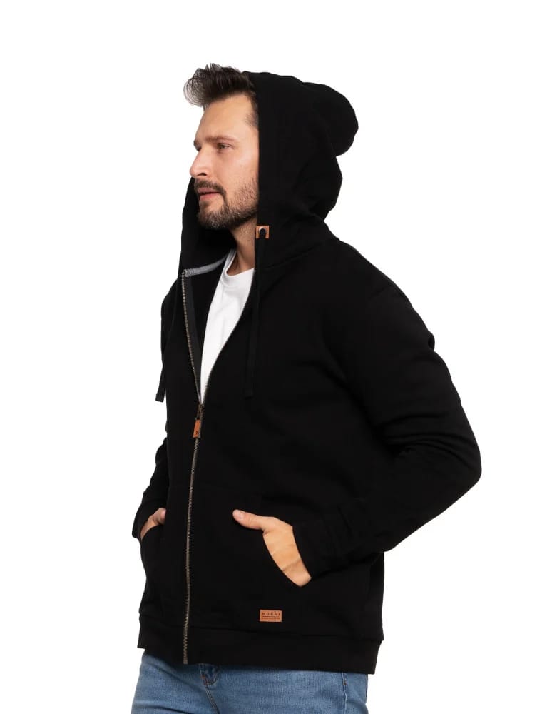Bluzy męskie - Męska bluza ocieplana na zamek z kapturem CZARNY  - produkt moraj.pl 3
