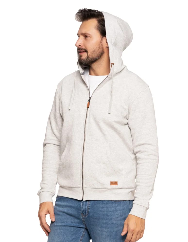 Bluzy męskie - Męska bluza ocieplana na zamek z kapturem JASNY SZARY - produkt moraj.pl 4