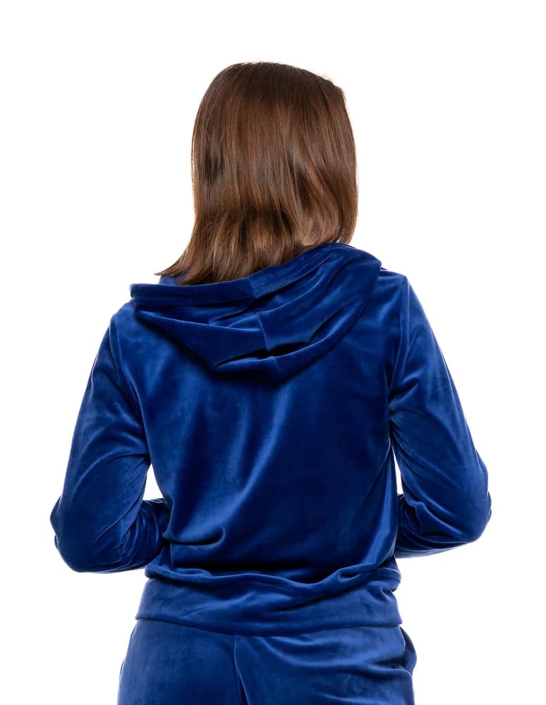 Bluzy damskie - Welurowa bluza damska rozpinana z kapturem NIEBIESKI  - produkt moraj.pl 2