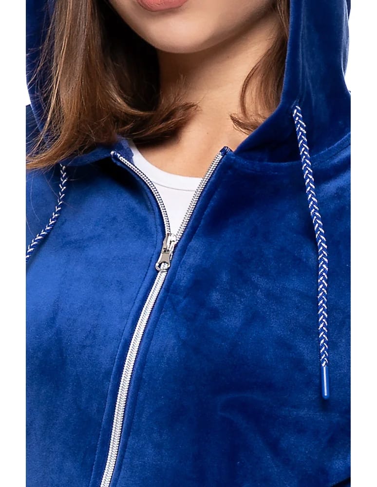 Bluzy damskie - Welurowa bluza damska rozpinana z kapturem NIEBIESKI  - produkt moraj.pl 3
