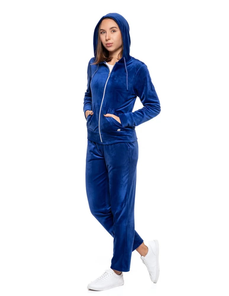 Bluzy damskie - Welurowa bluza damska rozpinana z kapturem NIEBIESKI  - produkt moraj.pl 10