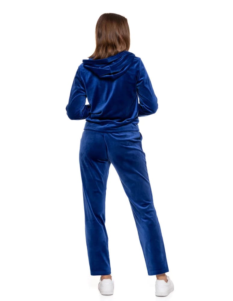 Bluzy damskie - Welurowa bluza damska rozpinana z kapturem NIEBIESKI  - produkt moraj.pl 12