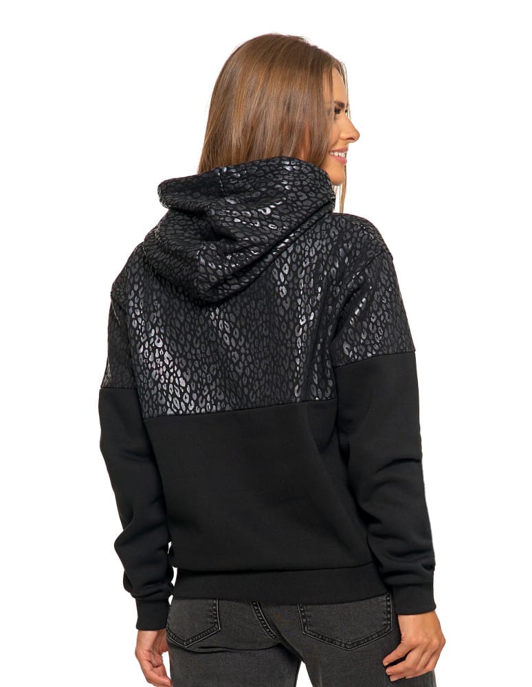 Bluzy damskie - Damska bluza z kapturem ocieplana z motywem graficznym CZARNY  - produkt moraj.pl 2