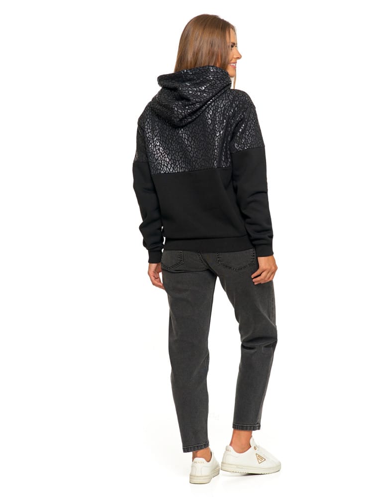 Bluzy damskie - Damska bluza z kapturem ocieplana z motywem graficznym CZARNY  - produkt moraj.pl 12