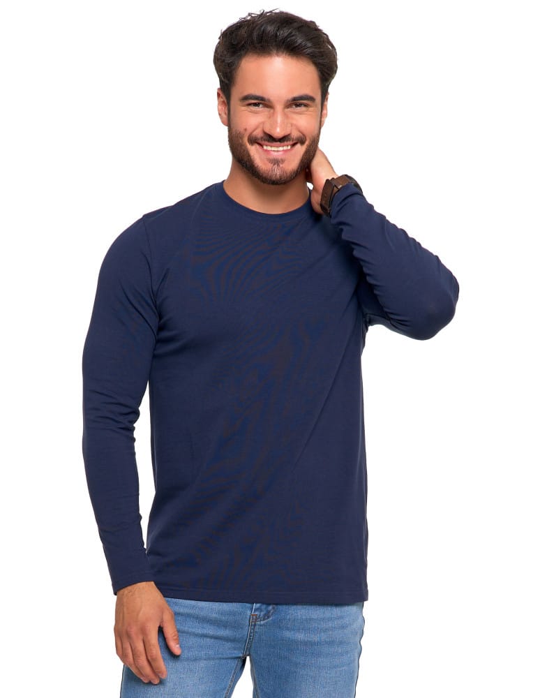 Koszulki i Tank Topy - Męska koszulka z długim rękawem longsleeve basic GRANATOWY  - produkt moraj.pl 3
