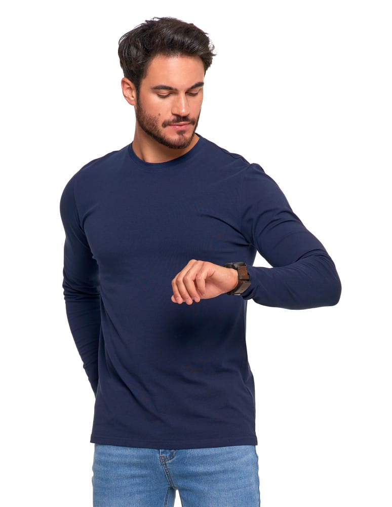 Koszulki i Tank Topy - Męska koszulka z długim rękawem longsleeve basic GRANATOWY  - produkt moraj.pl 4