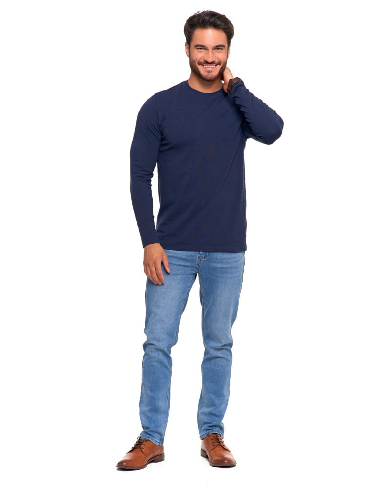 Koszulki i Tank Topy - Męska koszulka z długim rękawem longsleeve basic GRANATOWY  - produkt moraj.pl 7