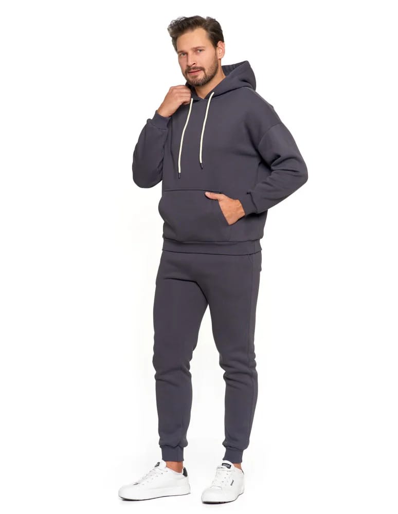 Bluzy męskie - Męska bluza dresowa oversize z kapturem ocieplana GRAFIT - produkt moraj.pl 2