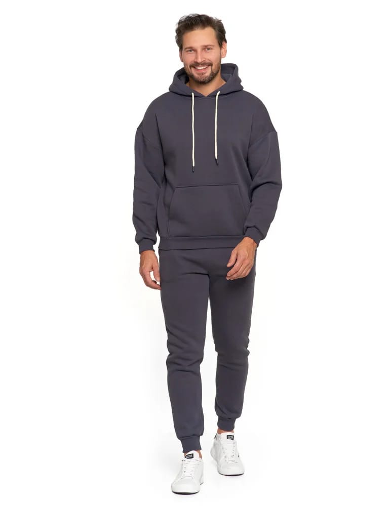 Bluzy męskie - Męska bluza dresowa oversize z kapturem ocieplana GRAFIT - produkt moraj.pl 6