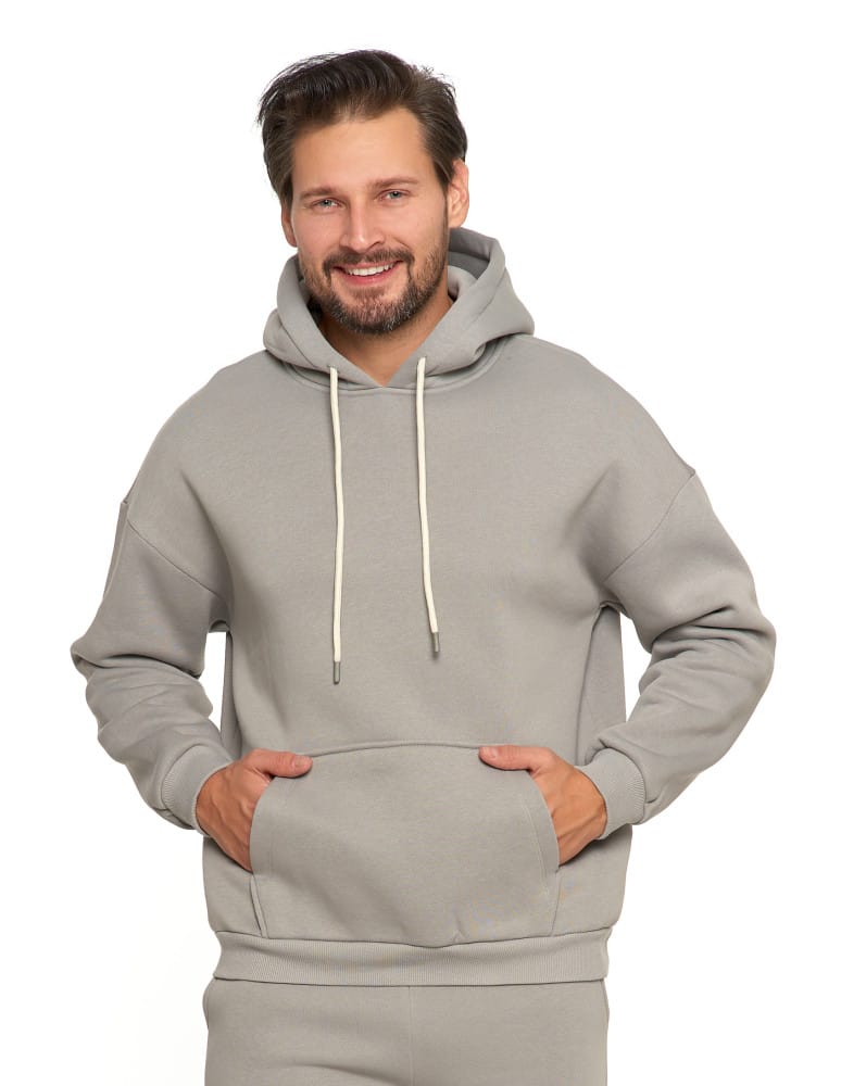 Męska bluza dresowa oversize z kapturem ocieplana SZARY