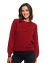 Sweter damski bawełniany oversize z aplikacją kwiatową CZERWONY